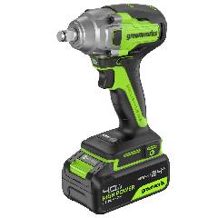 Гайковерт ударный аккумуляторный GREENWORKS GD24IW400, 24V,б/щет,1/2'', 400Нм, 1х4Ач, ЗУ, кор, артикул 3802907CUB миниатюра