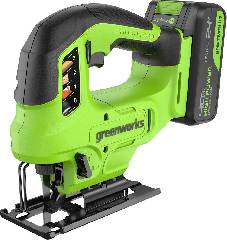 Лобзик аккумуляторный GREENWORKS GD24JS90, 24V, б/щет, 90 мм,0-3000/мин, 4 ст.маятник, LED, 1х4Ач, ЗУ, кор, артикул 3601707CUB миниатюра