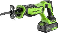 Пила сабельная аккумуляторная GREENWORKS GPT-BLRS-1, 24V, б/щет, 0-3000/мин, рез 115 мм дер.,1х2Ач, ЗУ,кор, артикул 1200607CUB миниатюра