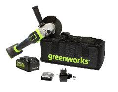 УШМ аккумуляторная GREENWORKS GD24AGK4, 24V, б/щет, 125 мм, 10500 об/мин,1x4Ач,ЗУ, сумка, артикул 3200207UB миниатюра