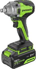 Гайковерт ударный аккумуляторный GREENWORKS GD24IW400, 24V,б/щет,1/2'', 400Нм,1х5Ач, ЗУ, кор, артикул 3802907CUG миниатюра