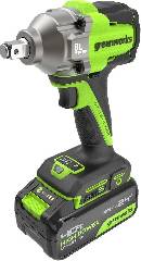 Гайковерт ударный аккумуляторный GREENWORKS IW5500, 24V, б/щет, 1/2'', 500Нм, 3 режима, 1х4Ач, ЗУ, кор, артикул 3805007CUB миниатюра