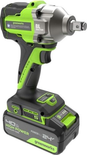 Гайковерт ударный аккумуляторный GREENWORKS IW5500, 24V, б/щет, 1/2'', 500Нм, 3 режима, 1х4Ач, ЗУ, кор, артикул 3805007CUB изображение