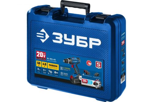 Дрель-шуруповерт аккумуляторная 20 В, 50 Нм, 2 АКБ (4 Ач) в кейсе ЗУБР Т7 Профессионал DL-201-42 изображение