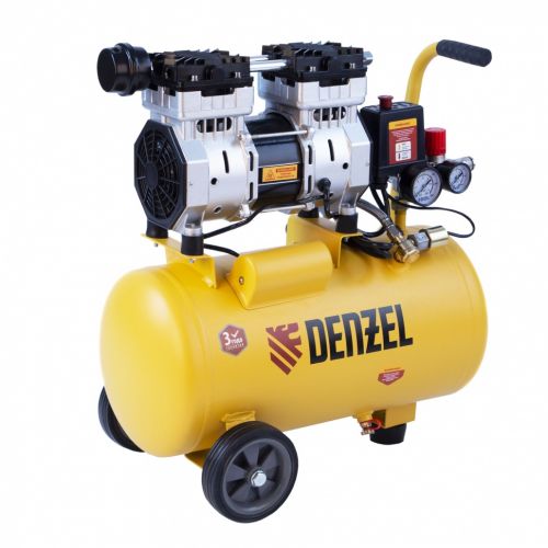 Компрессор поршневой безмаслянный малошумный DENZEL DLS950/24, ресивер 24 л, артикул 58026 изображение