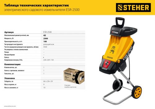 Измельчитель садовый электрический STEHER ESR-2500 изображение