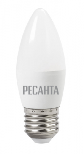 Лампа светодиодная РЕСАНТА LL-R-C37-6W-230-3K-E27 (свеча, 6Вт, тепл., Е27), артикул 76/1/9 изображение