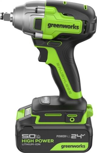 Гайковерт ударный аккумуляторный GREENWORKS GD24IW400, 24V,б/щет,1/2'', 400Нм,1х5Ач, ЗУ, кор, артикул 3802907CUG изображение