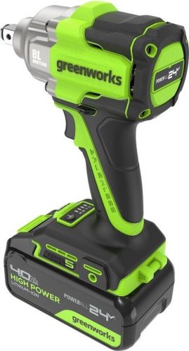 Гайковерт ударный аккумуляторный GREENWORKS IW5500, 24V, б/щет, 1/2'', 500Нм, 3 режима, 1х4Ач, ЗУ, кор, артикул 3805007CUB изображение