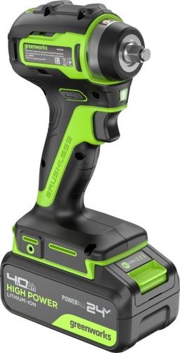 Гайковерт ударный аккумуляторный GREENWORKS G24IW200, 24V,б/щет, 3/8'', 200Нм, 1х4Ач, ЗУ, кор, артикул 3803607CUB изображение