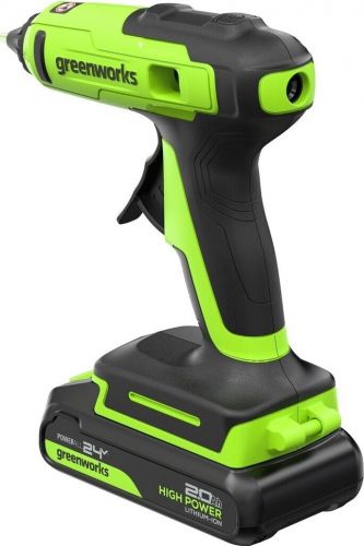 Пистолет клеевой аккумуляторный GREENWORKS G24GLG, 24V, 150°С, нагрев 90 сек, стержни 11 мм, антикапля, 1х2Ач, ЗУ, кор, артикул 3502207CUA изображение