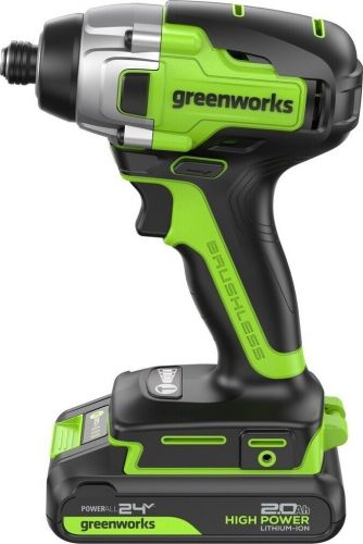 Винтоверт ударный аккумуляторный GREENWORKS GD24ID3, 24V, б/щет, 0-2800об/мин, 4000уд/мин, HEX 1/4, 300Нм, 3 режима,1x2Ач, ЗУ, кор, артикул 3802807CUA изображение