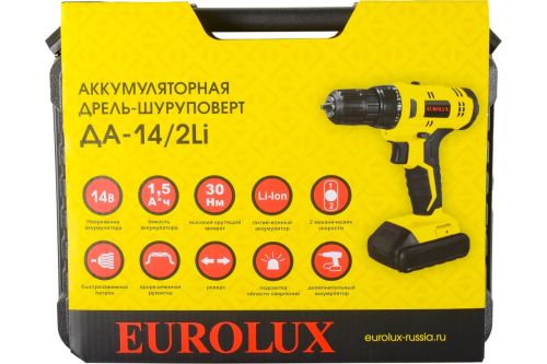 Дрель-шуруповерт аккумуляторная EUROLUX ДА-14/2Li, артикул  72/14/39 изображение